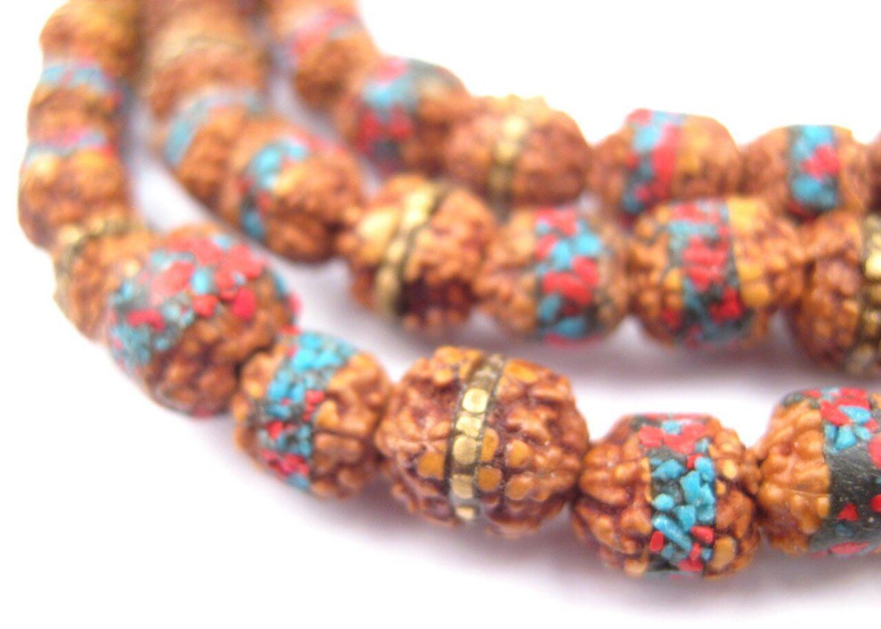The Bead Chest Mala Meditation Beads - 108 Inlaid Prayer Beads for Yoga, Necklace, Jewelry (8mm, Rudraksha)